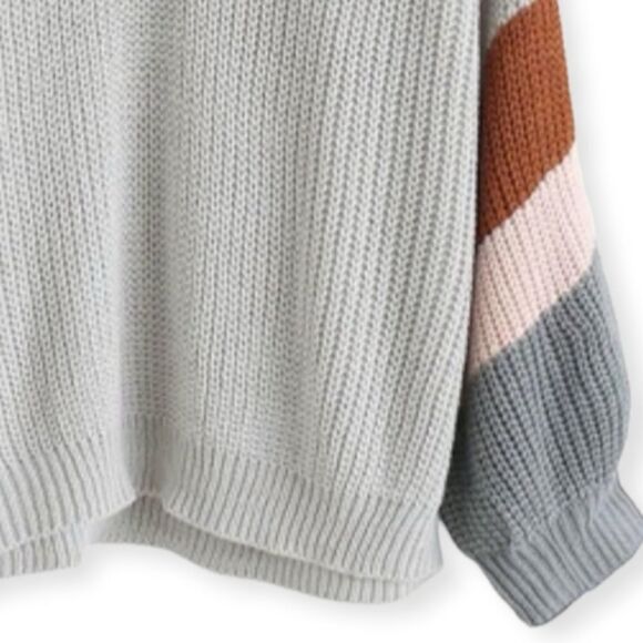 OVERSIZED DROP SHOULDER KNIT COLORBLOCK SWEATER BOHO BEACHY COASTAL GRANNY - Picture 7 of 10